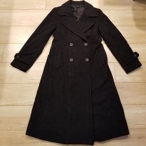 Sisley Black Fleece Wool Long Trench Coat